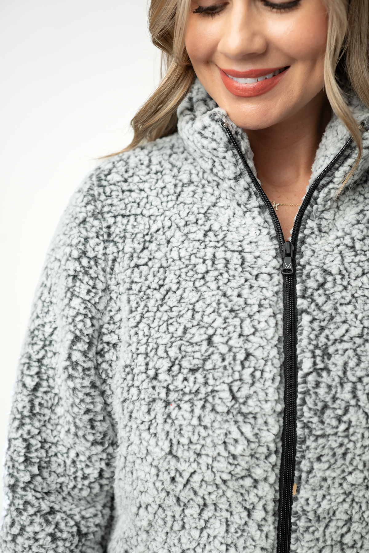 Two Tone Fullzip Sherpa in Charcoal and White