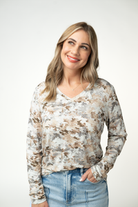 Larissa Long Sleeve in Neutral Leaves