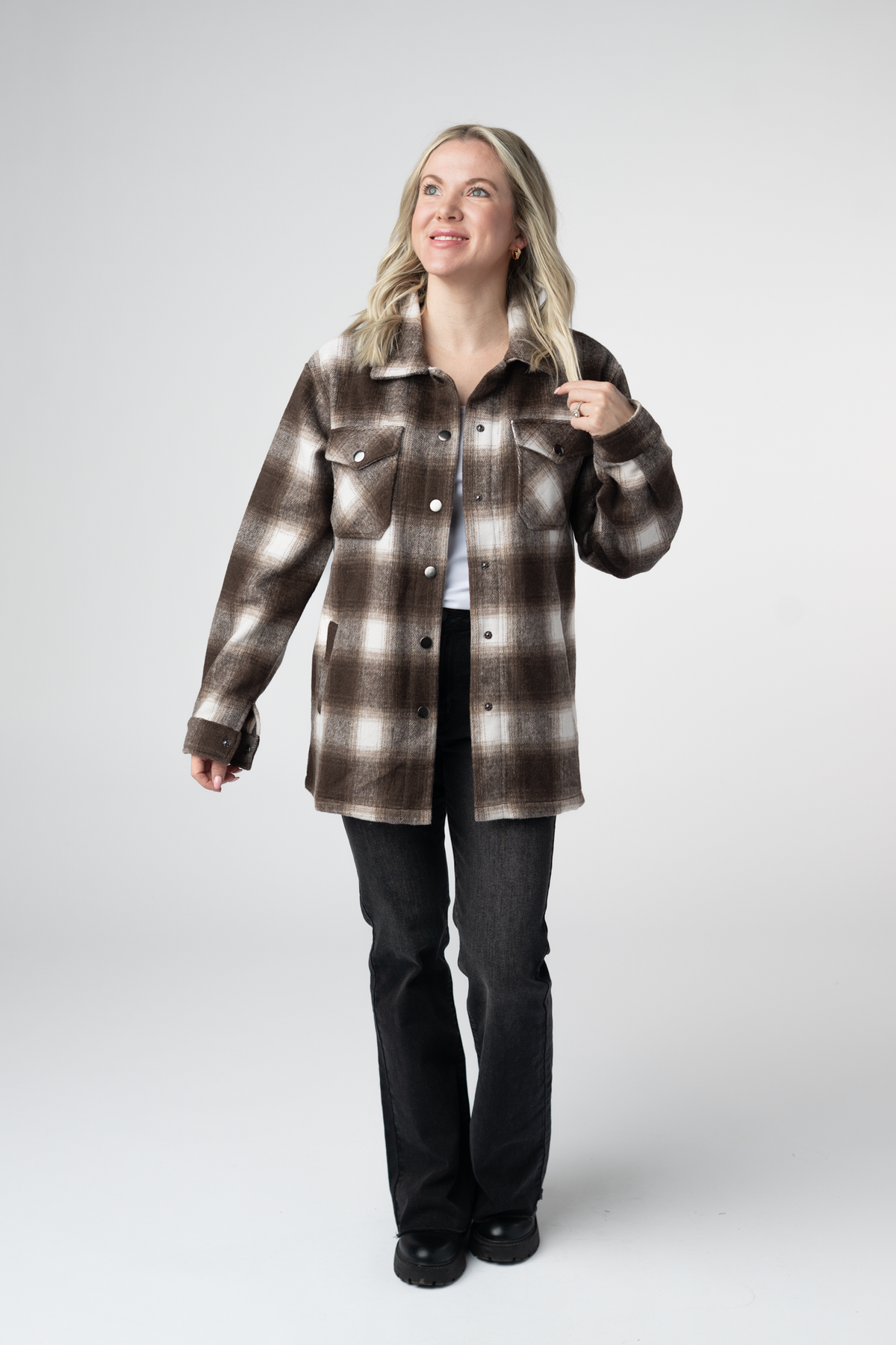 Norah Shacket in Brown Plaid
