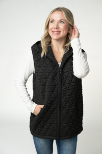 Heather Geometric Hooded Vest in Black