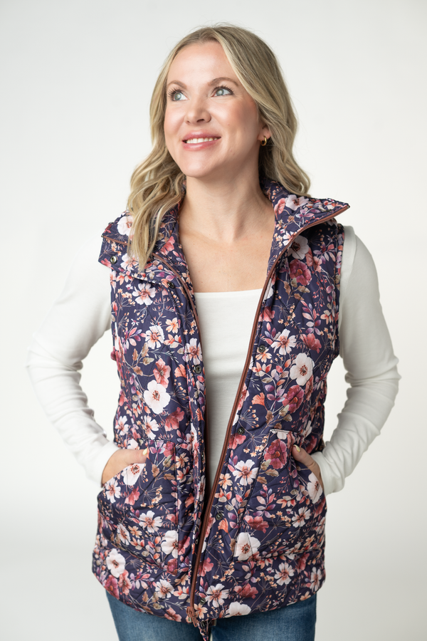 Remy Zip Up Vest in Blushwood Floral