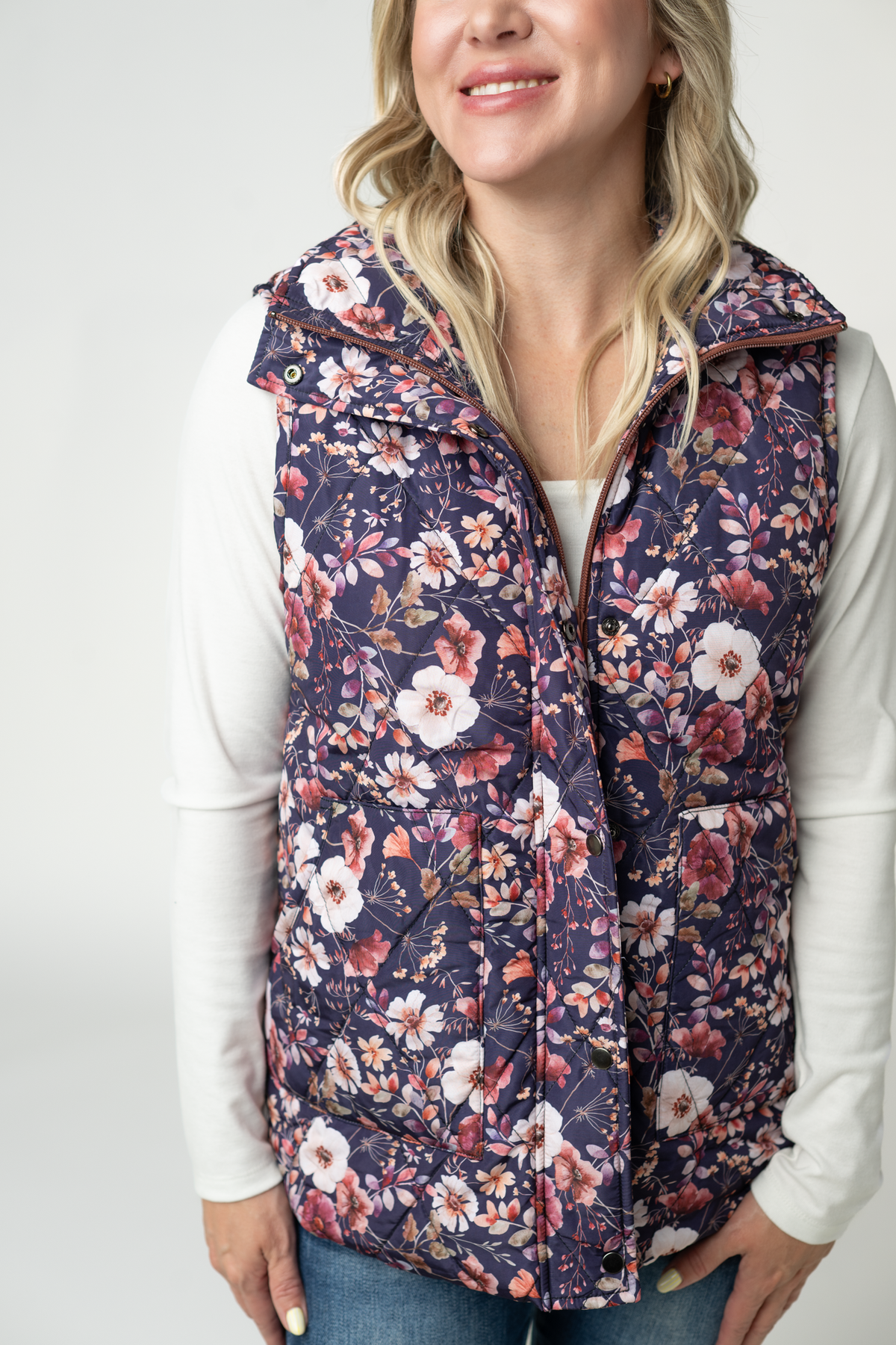 Remy Zip Up Vest in Blushwood Floral