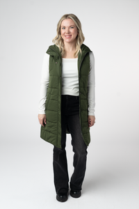 Harlow Long Vest in Dark Olive