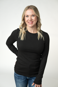 Reese Ribbed Long Sleeve Top in Black