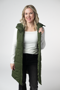 Harlow Long Vest in Dark Olive