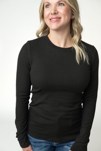 Reese Ribbed Long Sleeve Top in Black