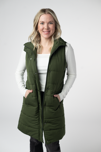 Harlow Long Vest in Dark Olive