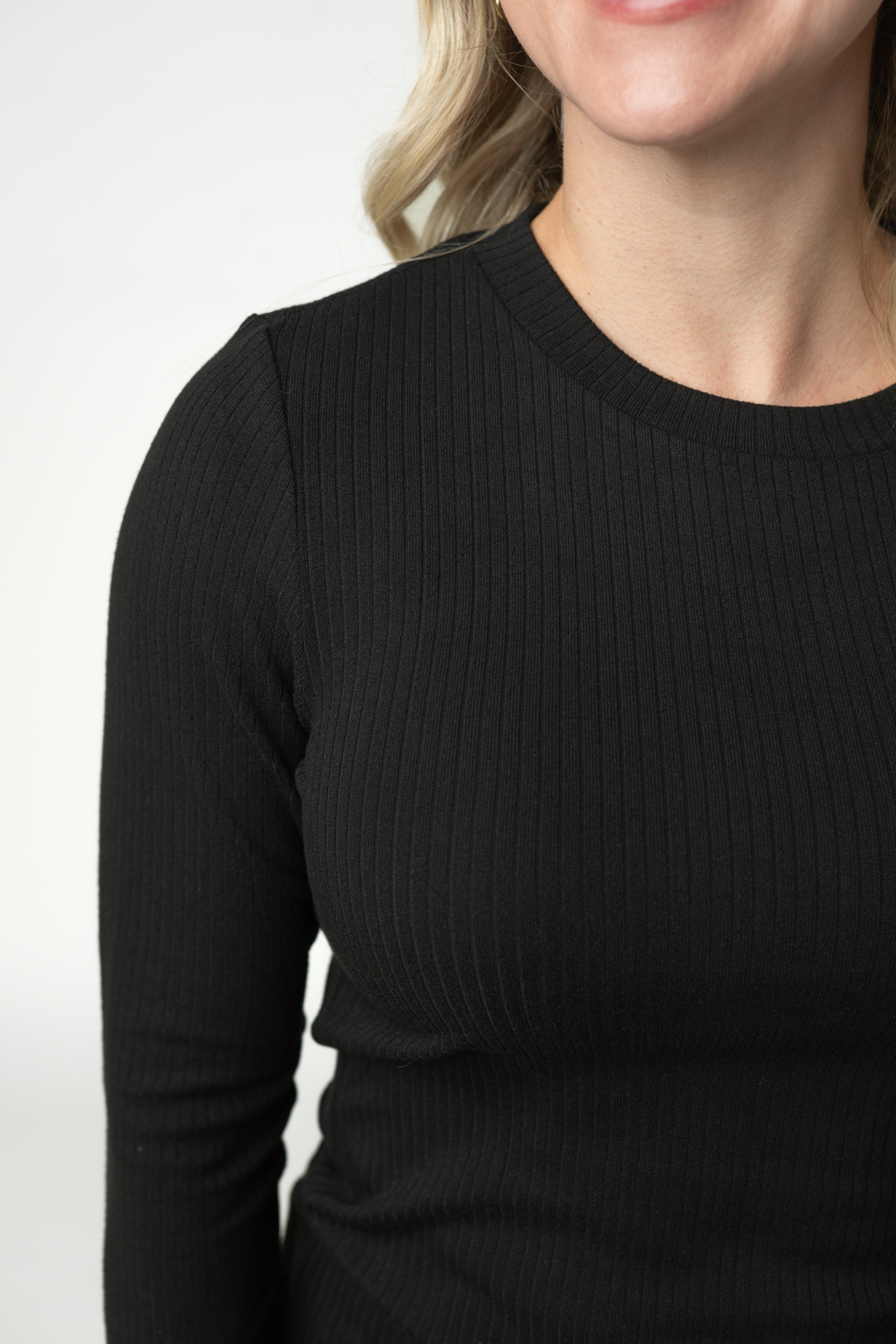 Reese Ribbed Long Sleeve Top in Black