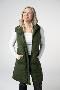 Harlow Long Vest in Dark Olive