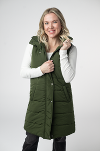 Harlow Long Vest in Dark Olive