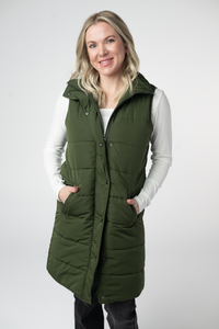 Harlow Long Vest in Dark Olive
