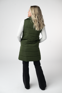 Harlow Long Vest in Dark Olive