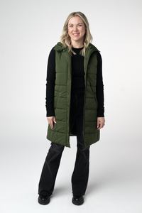 Harlow Long Vest in Dark Olive