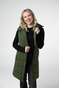 Harlow Long Vest in Dark Olive