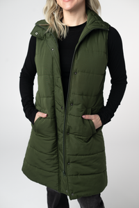 Harlow Long Vest in Dark Olive