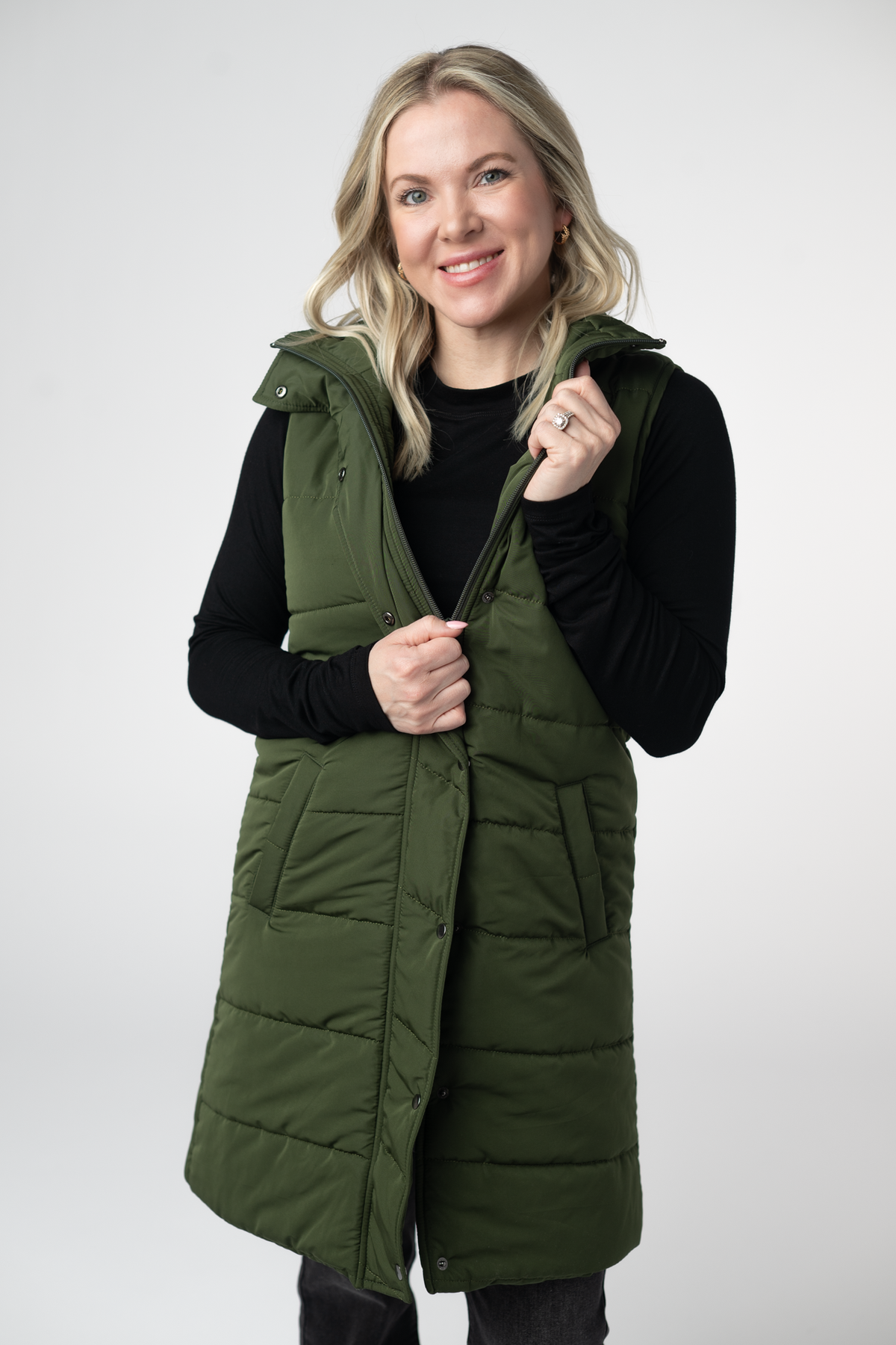Harlow Long Vest in Dark Olive