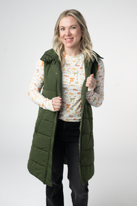 Harlow Long Vest in Dark Olive