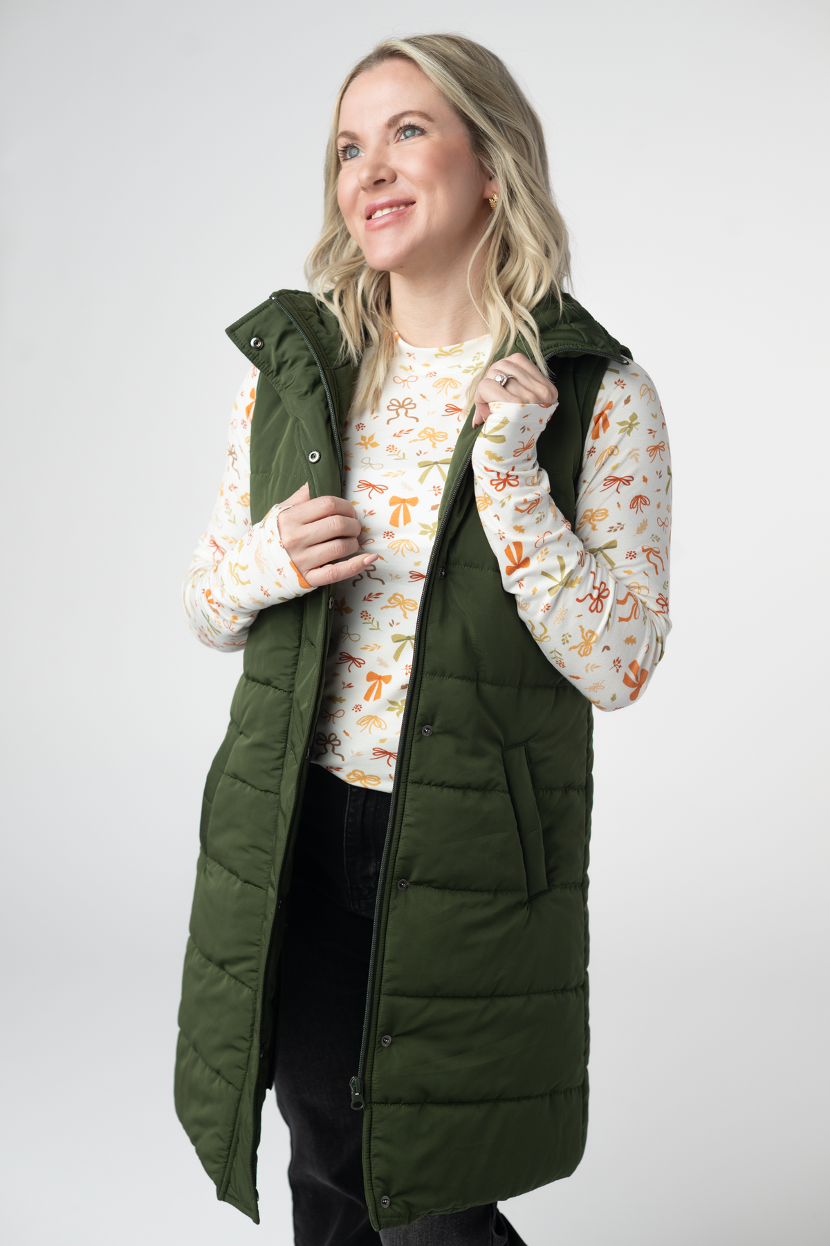 Harlow Long Vest in Dark Olive