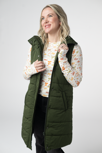 Harlow Long Vest in Dark Olive