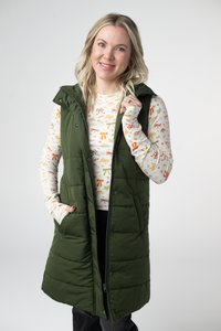 Harlow Long Vest in Dark Olive