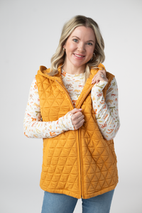 Heather Geometric Hooded Vest in Mustard
