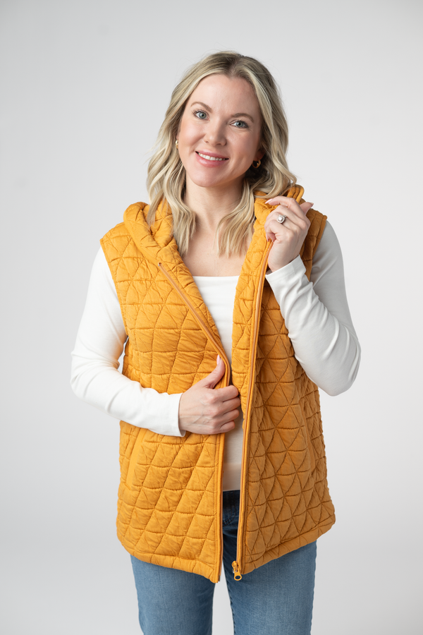 Heather Geometric Hooded Vest in Mustard