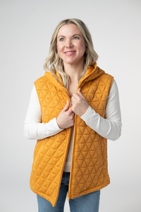 Heather Geometric Hooded Vest in Mustard