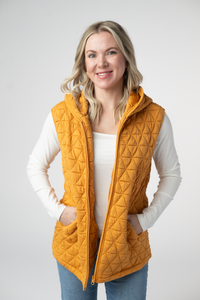 Heather Geometric Hooded Vest in Mustard