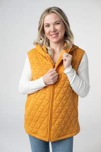 Heather Geometric Hooded Vest in Mustard