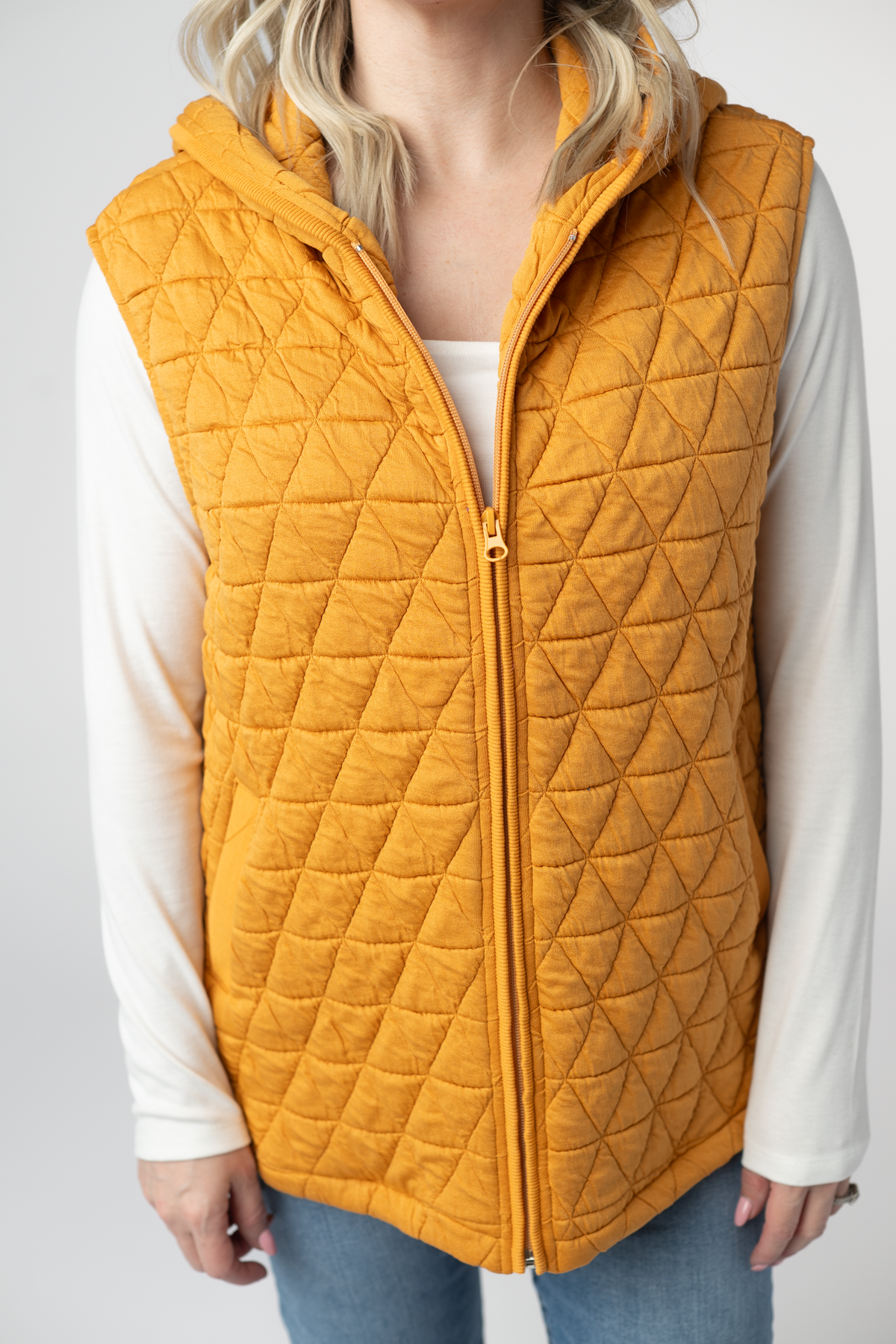 Heather Geometric Hooded Vest in Mustard