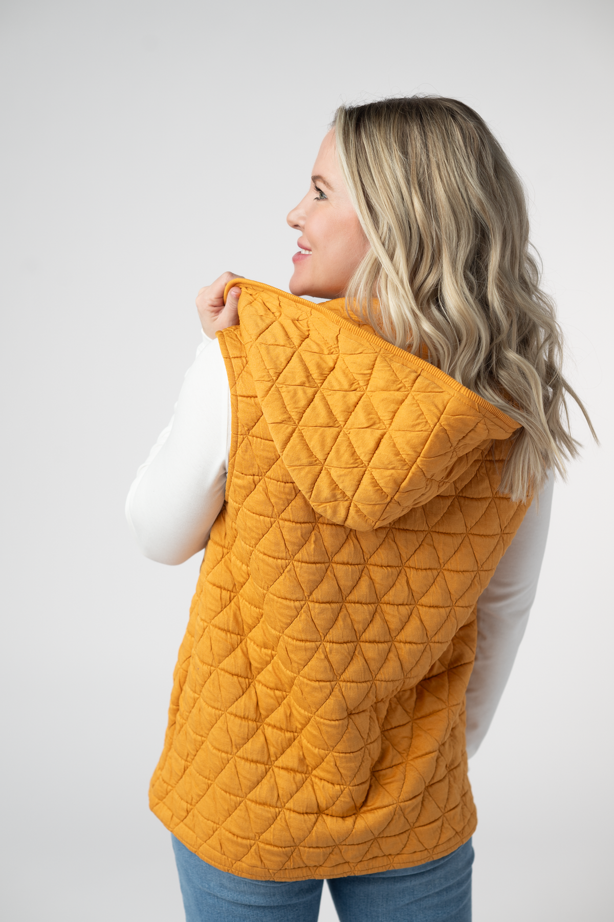 Heather Geometric Hooded Vest in Mustard
