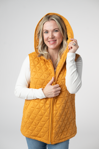 Heather Geometric Hooded Vest in Mustard