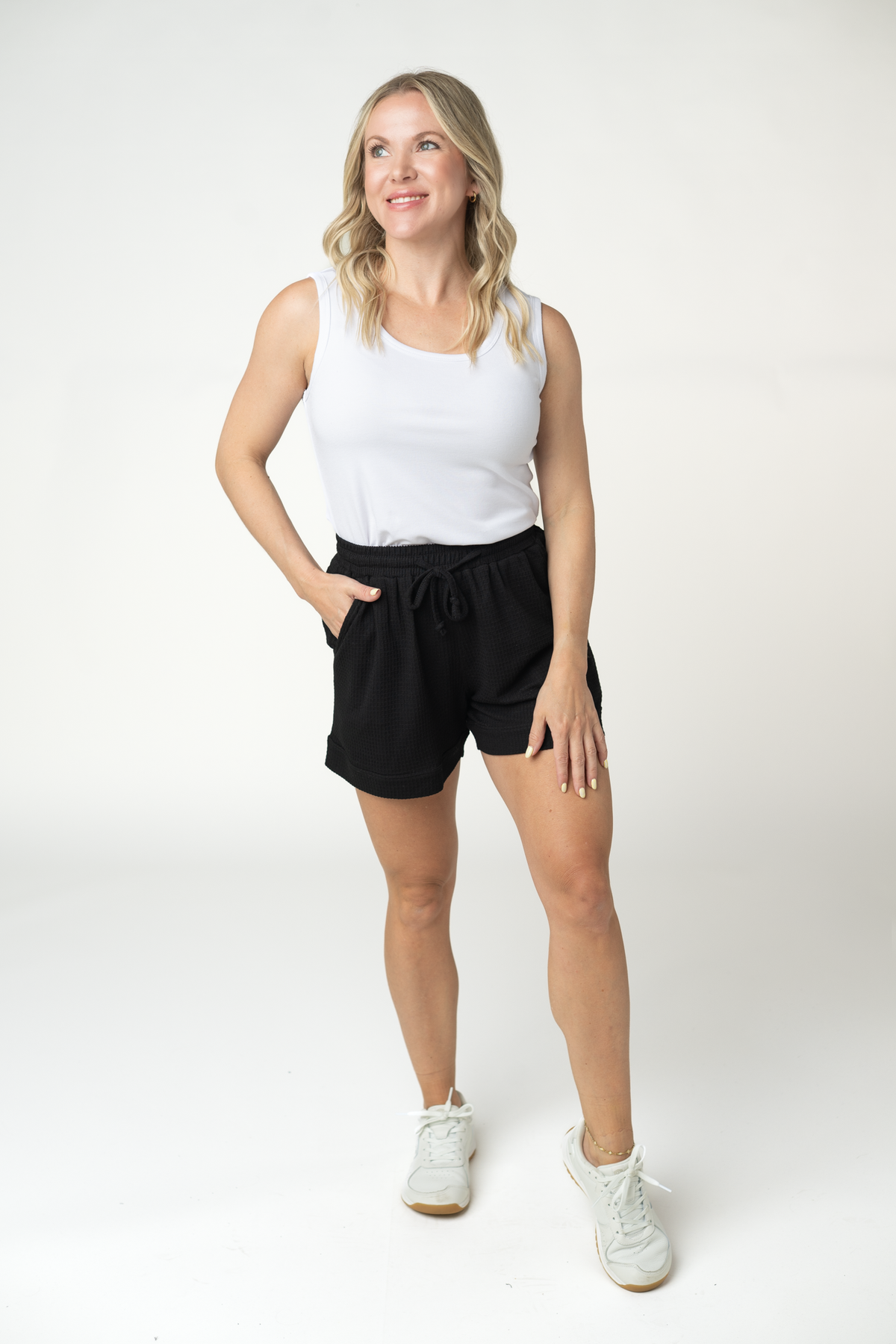 Weslie Waffle Shorts in Black
