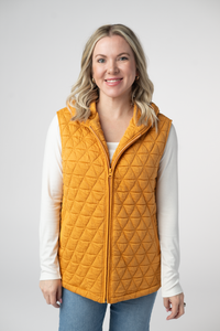 Heather Geometric Hooded Vest in Mustard