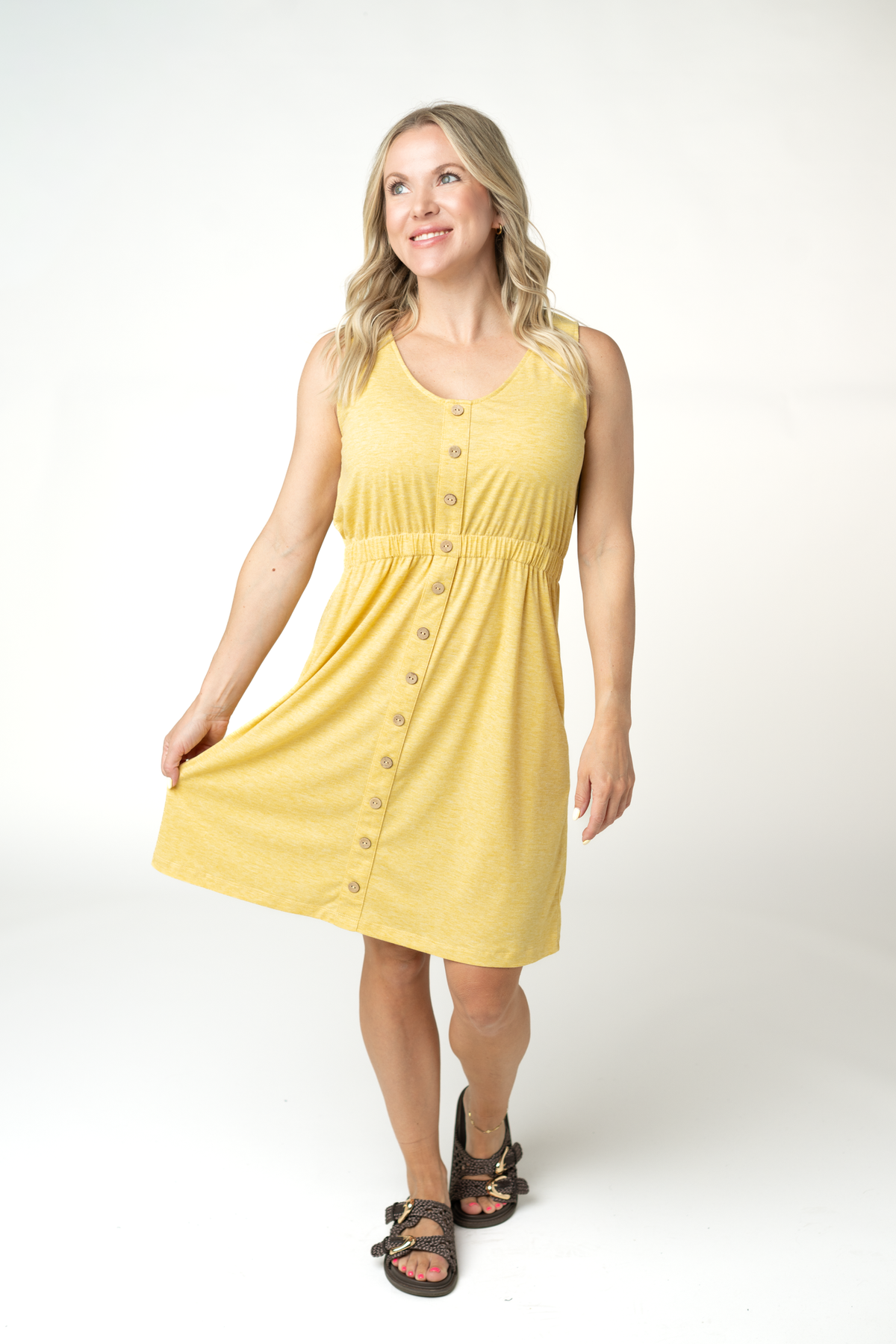 Beverly Button Dress in Yellow