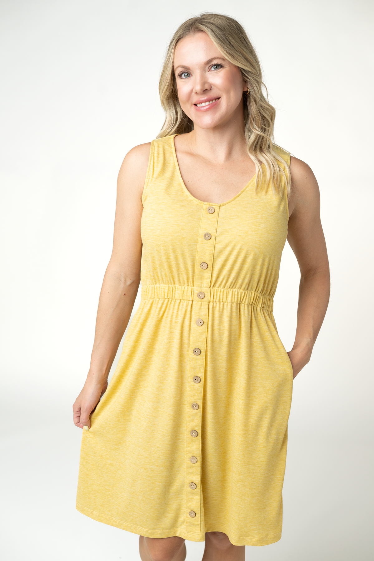 Beverly Button Dress in Yellow