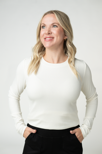 Reese Ribbed Long Sleeve Top in Ivory