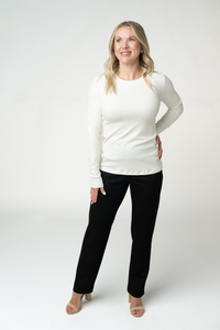 Reese Ribbed Long Sleeve Top in Ivory
