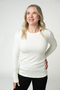 Reese Ribbed Long Sleeve Top in Ivory