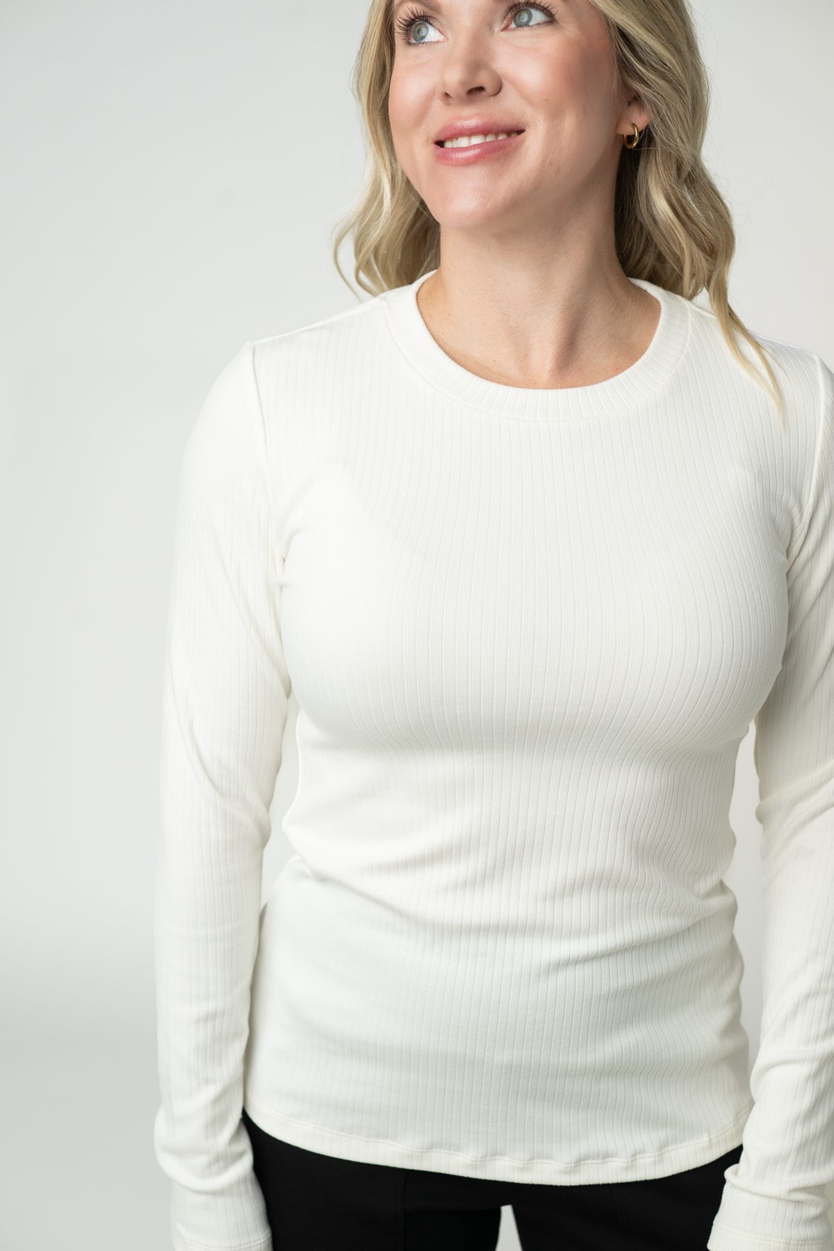 Reese Ribbed Long Sleeve Top in Ivory