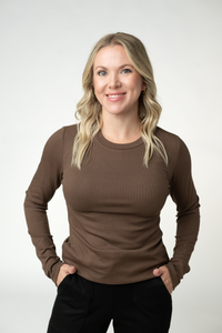 Reese Ribbed Long Sleeve Top in Brown