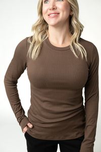 Reese Ribbed Long Sleeve Top in Brown