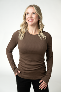 Reese Ribbed Long Sleeve Top in Brown