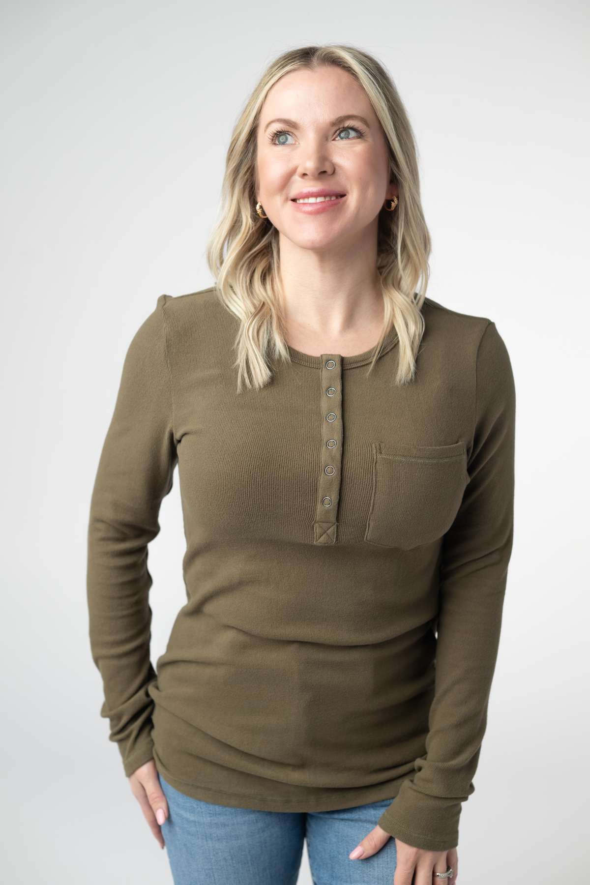 Georgia Long Sleeve Top in Olive