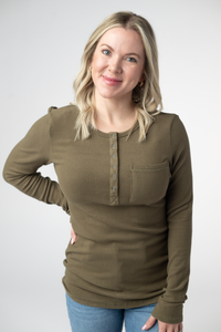 Georgia Long Sleeve Top in Olive