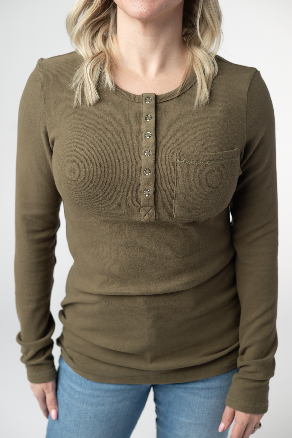 Georgia Long Sleeve Top in Olive