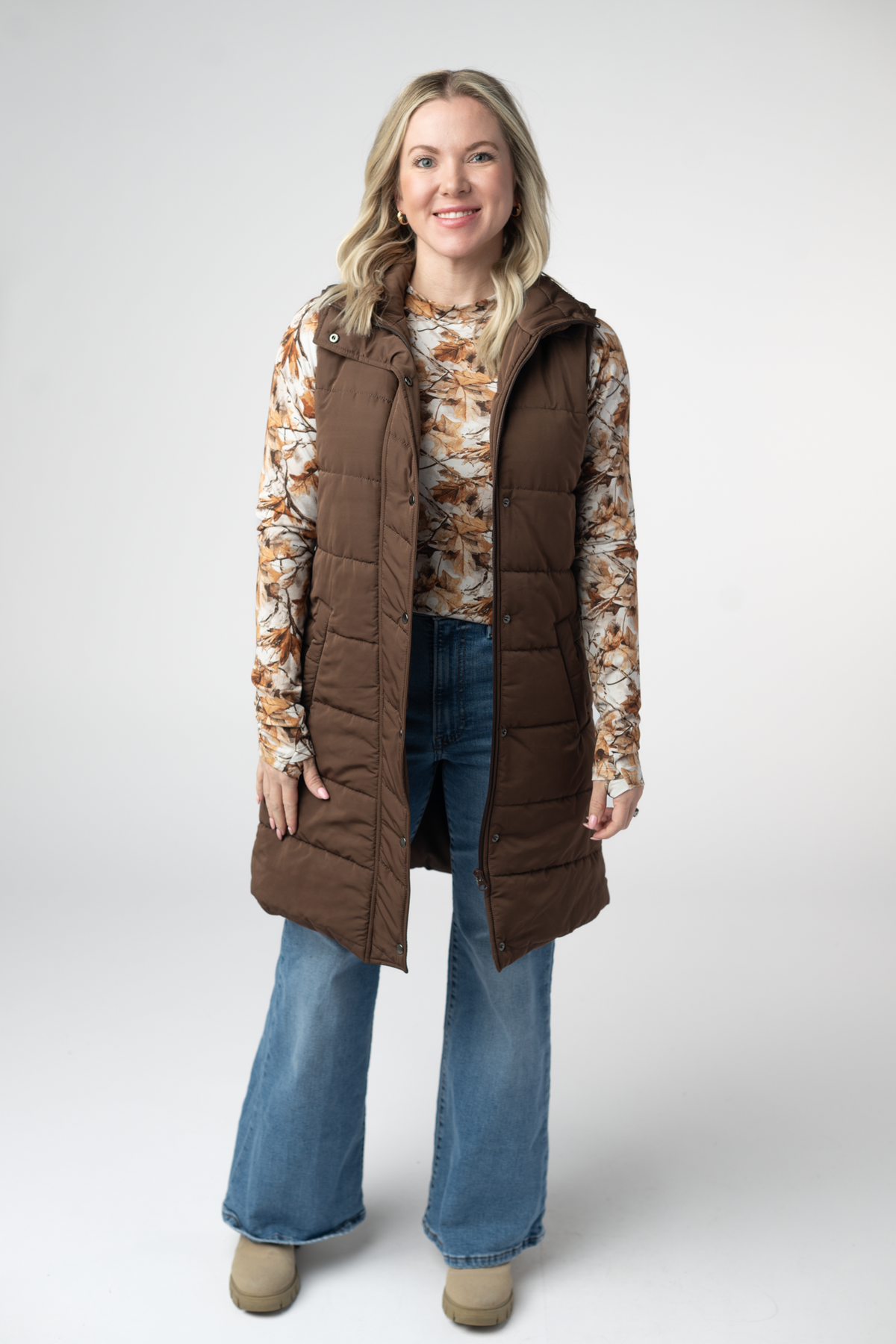 Harlow Long Vest in Brown