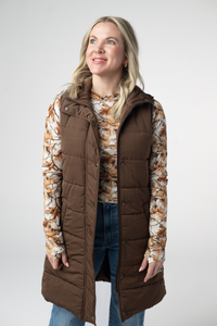 Harlow Long Vest in Brown