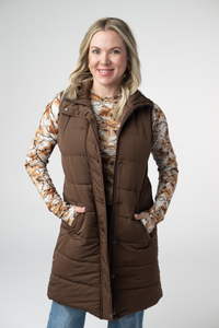 Harlow Long Vest in Brown