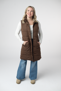 Harlow Long Vest in Brown
